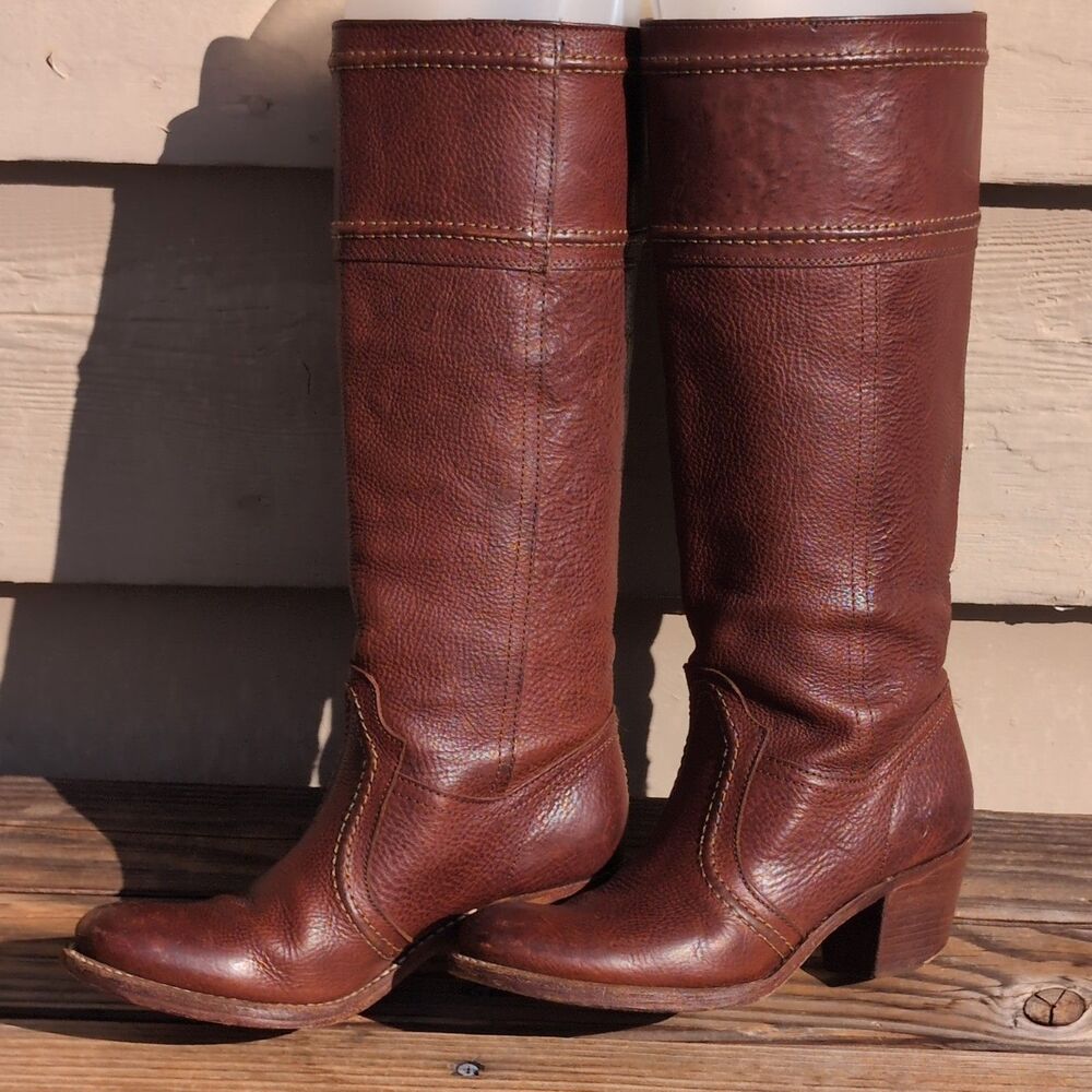 Frye Jane Stitch Women's 6.5 Knee High Riding Boots Redwood Leather Pull-On